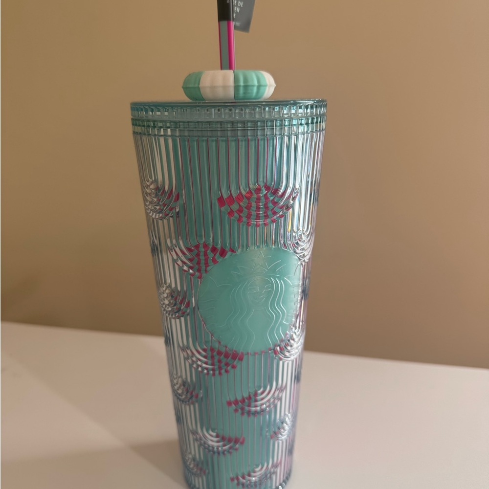 Starbucks Mermaid Aqua and Magenta Textured Tumbler Venti Cold Cup NWT